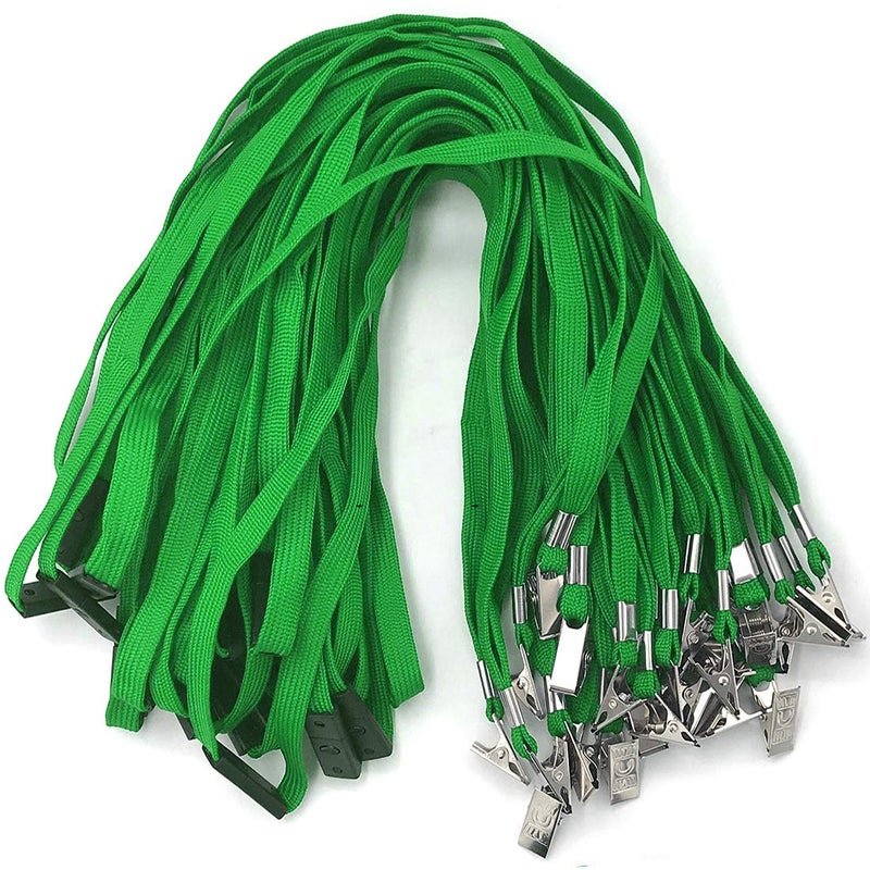 Bird Fiy Lanyards Breakaway Bulk Black Lanyards Neck Flat Safety Badge Lanyard Bulldog Clip (Green, 50 PCS) - Image 1